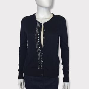 Bruno Manetti Black Cardigan Beaded Embellished Silk Blend Sweater